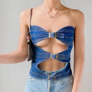 Lioness Blue Sleeveless Cut Out Bustier Crop Top